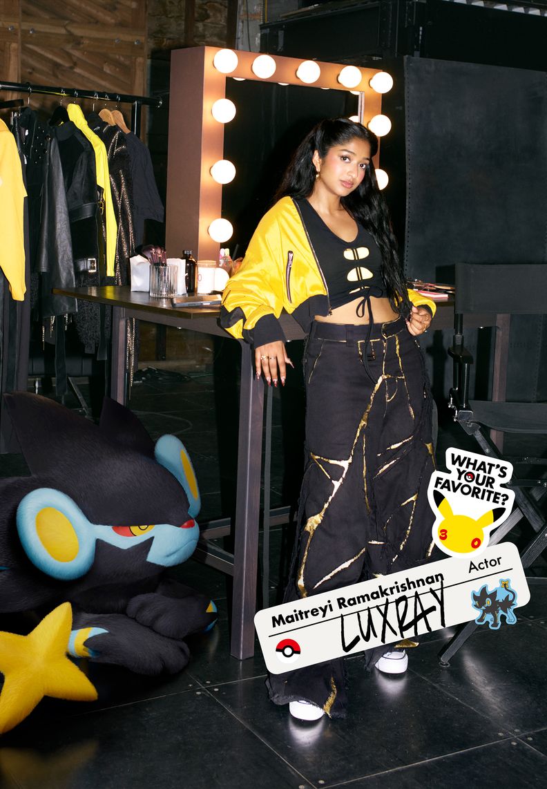 Actor Maitreyi Ramakrishnan poses in a dressing room with Luxray.